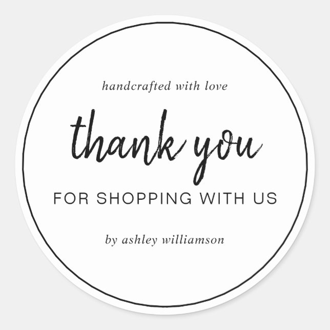 Sticker Rond White Chic Script Thank You For Shopping (Devant)