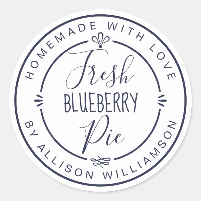 Sticker Rond White Classic Homemade Blueberry Pie Label (Devant)