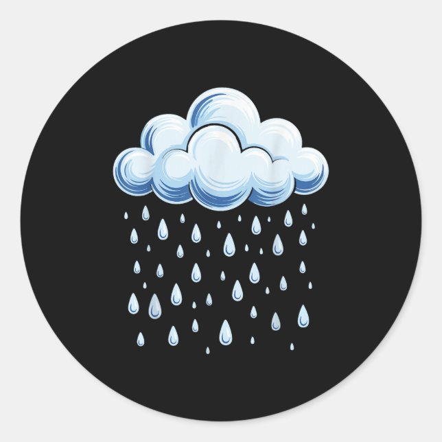 Sticker Rond White Clouds Rain Drop Shirt Adult Kids Men Women  (Devant)