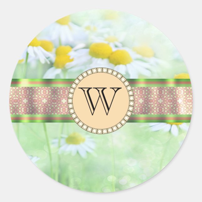 Sticker Rond White Daisy's in Green Meadow Monogramme (Devant)