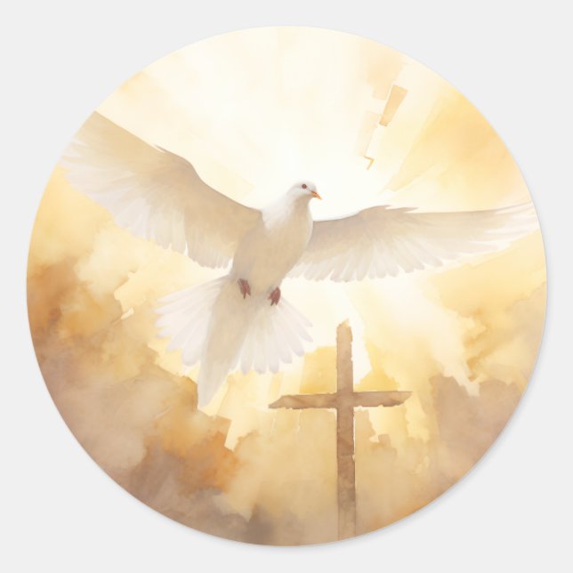 Sticker Rond White Dove Bird Cross Crucifix Christian Art  (Devant)
