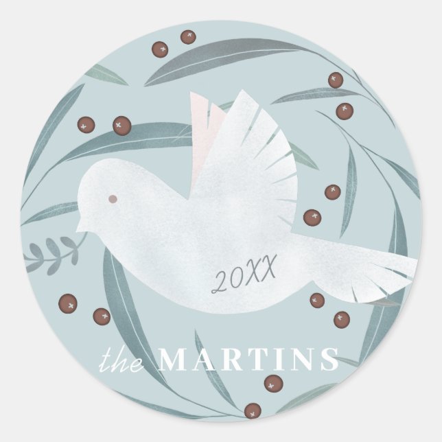 Sticker Rond White Dove Light Blue Noël Holiday (Devant)