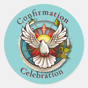 Sticker Rond White Dove Turquoise Blue Confirmation Célébration