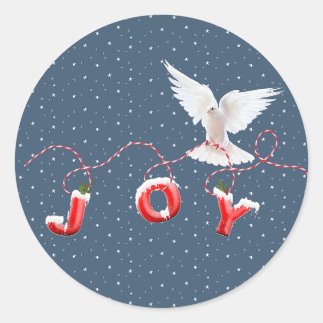 Sticker Rond White Dove With JOY Text (Devant)