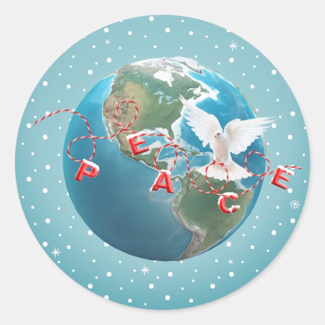 Sticker Rond White Dove with PEACE Text (Devant)