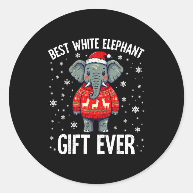 Sticker Rond White Elephant Ever Christmas Xmas Under 15 20  (Devant)