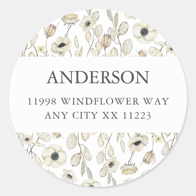 Sticker Rond White Floral baby shower return address  (Devant)