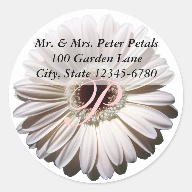 Sticker Rond White Gerbera Daisy Adresse (Devant)