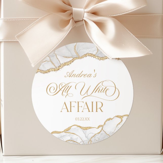 Sticker Rond White Gold Agate All White Affair Birthday Party (Créateur téléchargé)