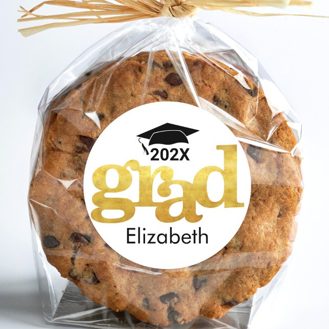 Sticker Rond White Graduation Bold Gold Foil Typographie modern (Créateur téléchargé)