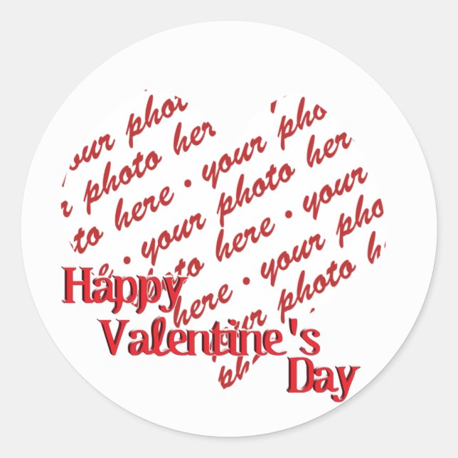 Sticker Rond White Heart Valentine's Day Photo Cadre (Devant)
