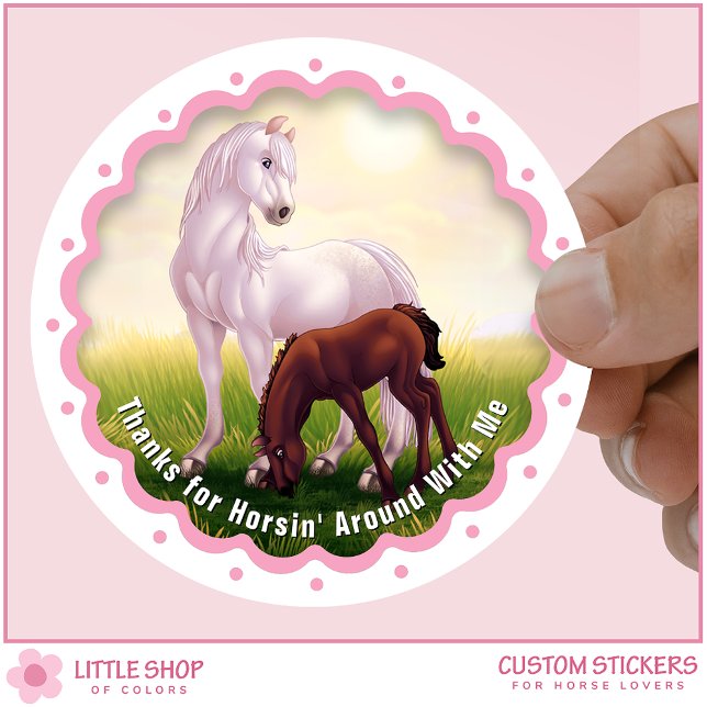 Sticker Rond White Horse Foal Birthday Party Favor Thank You (Créateur téléchargé)
