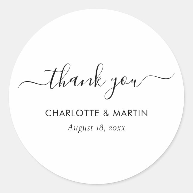 Sticker Rond White Modern Script Wedding Thank You (Devant)