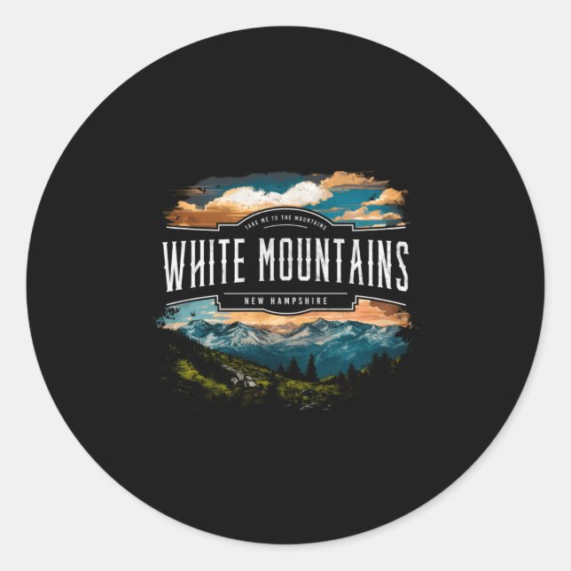 Sticker Rond White Mountains New Hampshire Hiking Outdoors Vint (Devant)