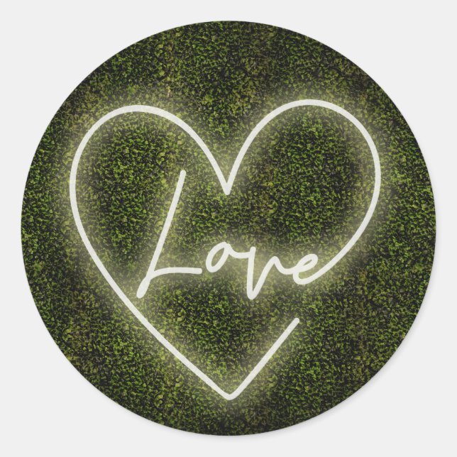 Sticker Rond White Neon Boxwood Love Heart Mariage (Devant)