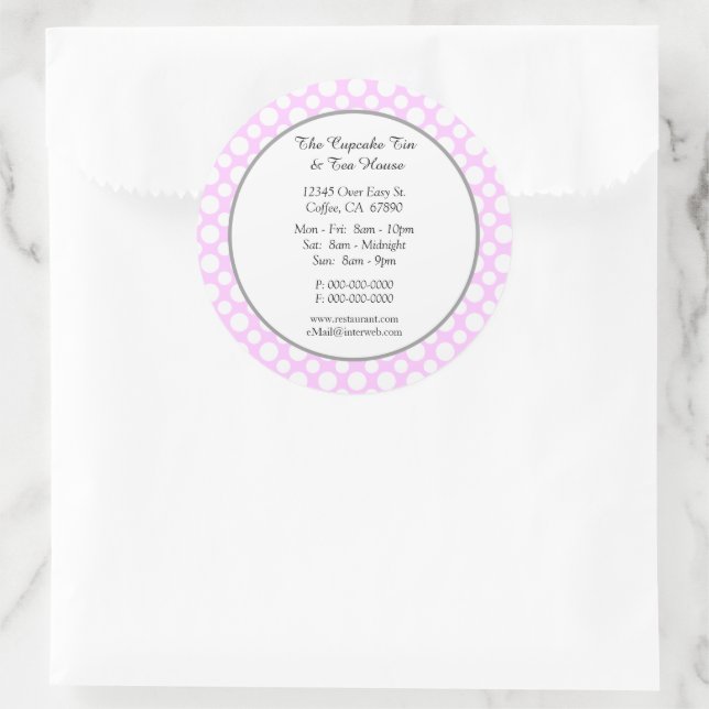 Sticker Rond White Polka Dots on Pink Small Business Custom (Sac)