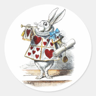 Sticker Rond White Rabbit Alice Wonderland Hearts