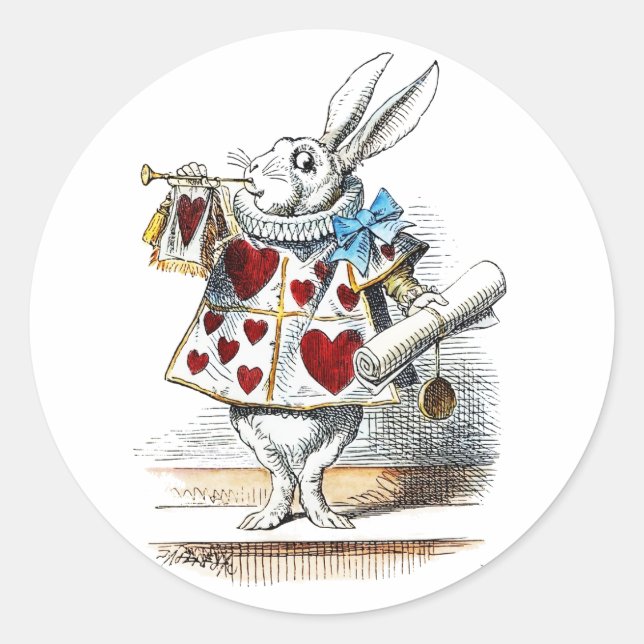 Sticker Rond White Rabbit Alice Wonderland Hearts (Devant)