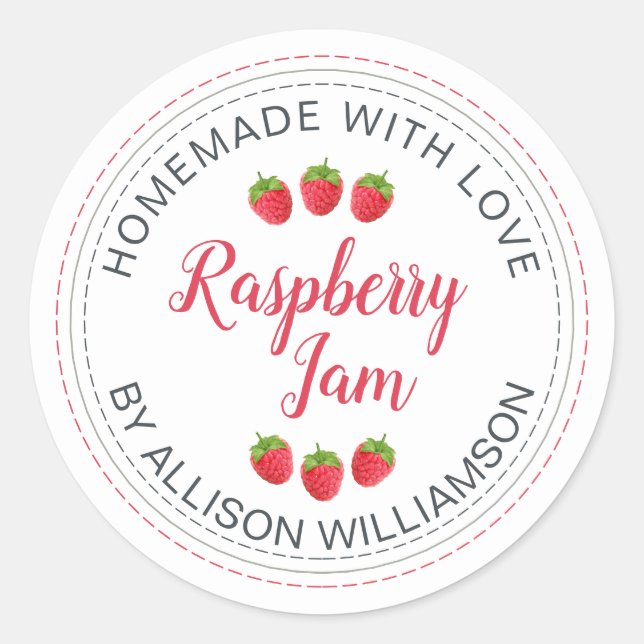 Sticker Rond White Raspberry Homemade With Love Jam  (Devant)