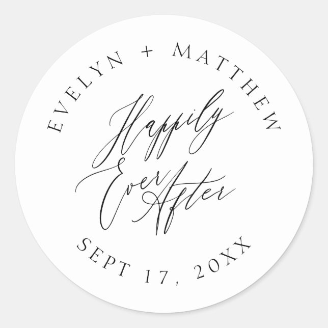 Sticker Rond White Round Heureusement Jamais après Calligraphie (Devant)
