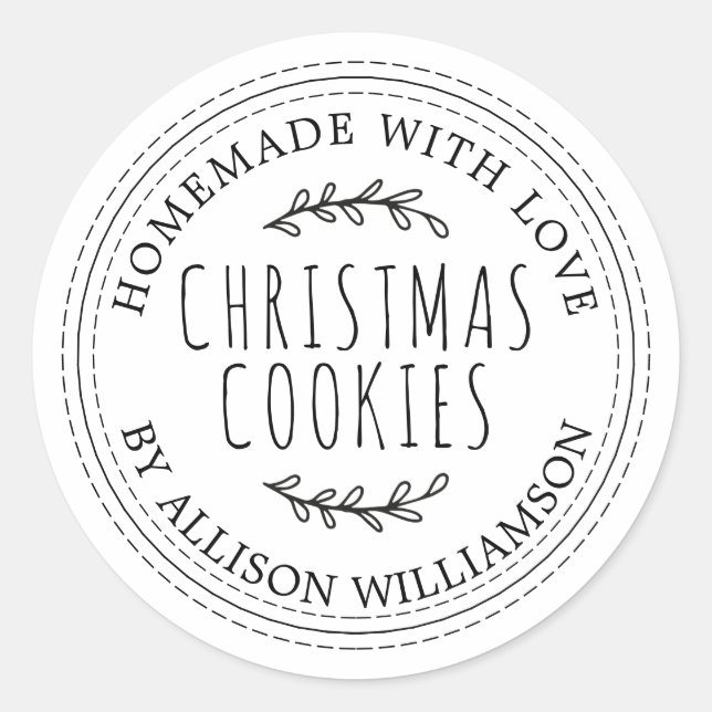 Sticker Rond White Rustic Homemade Christmas Cookies (Devant)