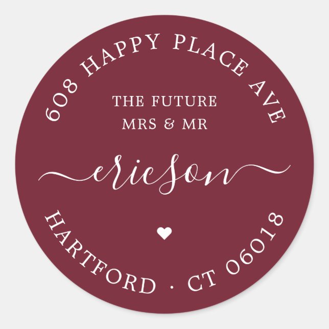 Sticker Rond White Script The Future Mariage Adresse de retour (Devant)