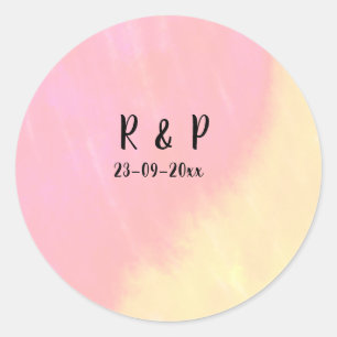 Sticker Rond white simple minimal text style wedding pink yello
