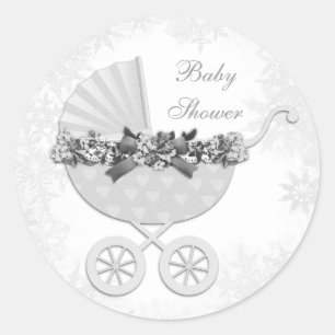 Sticker Rond White Snowflake Winter Wonderland Baby shower