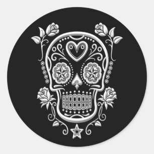 Sticker Rond White Sugar Skull