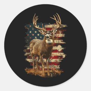 Sticker Rond Whitetail Buck Deer Chasse 4 juillet États-Unis Am