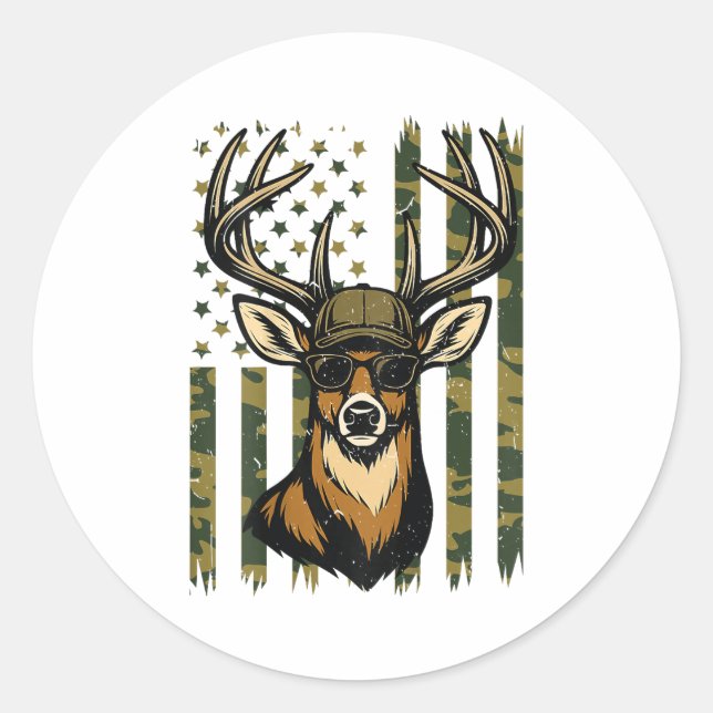 Sticker Rond Whitetail Buck Youth Boy Deer Hunting Camo America (Devant)