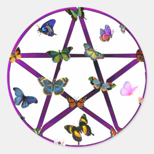 Sticker Rond Wiccan Star et Butterflies