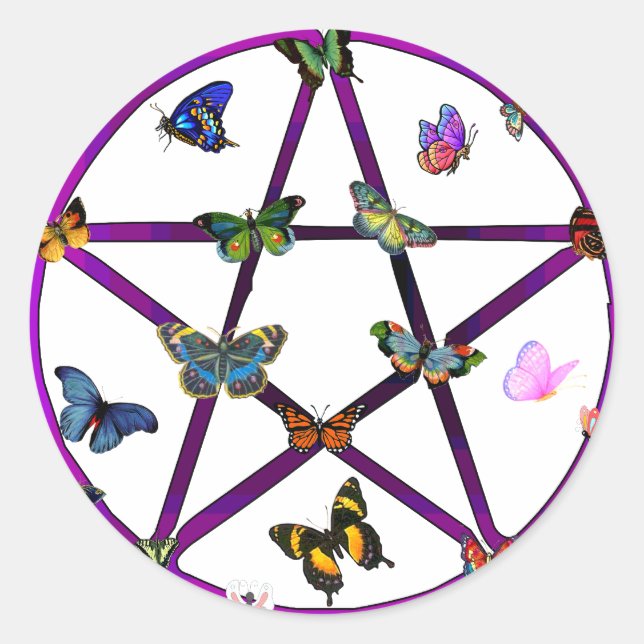 Sticker Rond Wiccan Star et Butterflies (Devant)