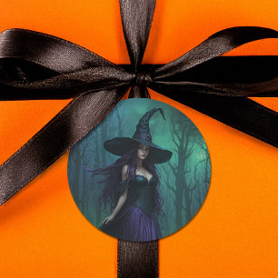 Sticker Rond Wicked Halloween sorcière en violet et noir