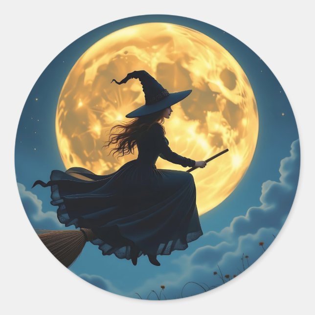 Sticker Rond Wicked Halloween | Sorcière sur chambre avec Plein (Devant)