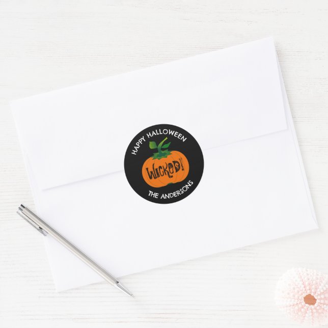 Sticker Rond Wicked Happy Halloween Citrouille noir orange (Enveloppe)