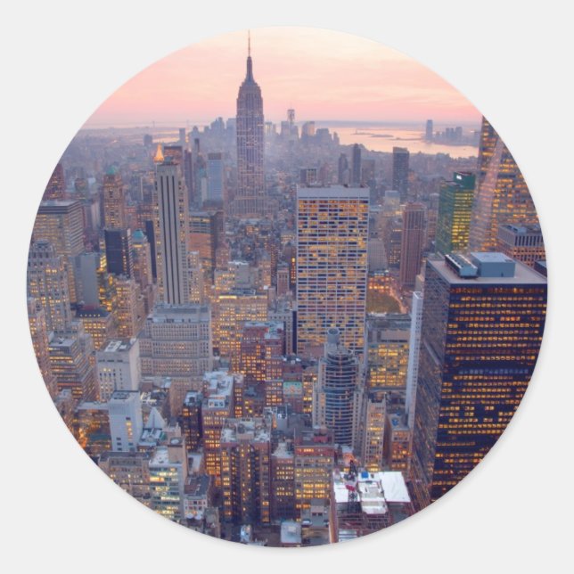 Sticker Rond Wide view of Manhattan at sunset (Devant)
