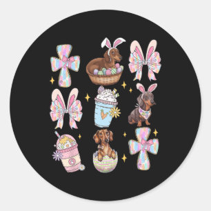 Sticker Rond Wiener Chien Dachshund Coquette Bow Christian Doxi
