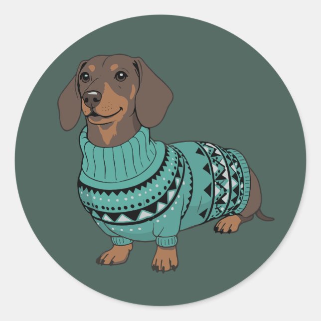 Sticker Rond Wiener Dog Christmas Ugly Sweater Dachshund Pet  (Devant)