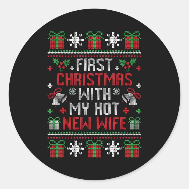 Sticker Rond Wife Husband First Christmas Just Married Christma (Devant)