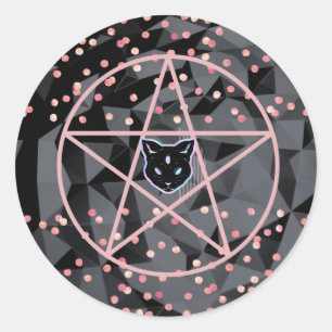 Sticker Rond WiizyWitch Magic Witch Cosmic Chat Pentacle Magick