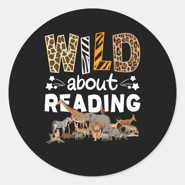 Sticker Rond Wild About Reading Books And Bookworm Library (Devant)