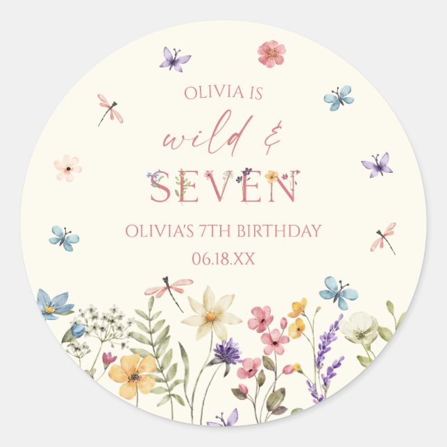 Sticker Rond Wild and Seven Wildflower 7th Birthday Party (Devant)