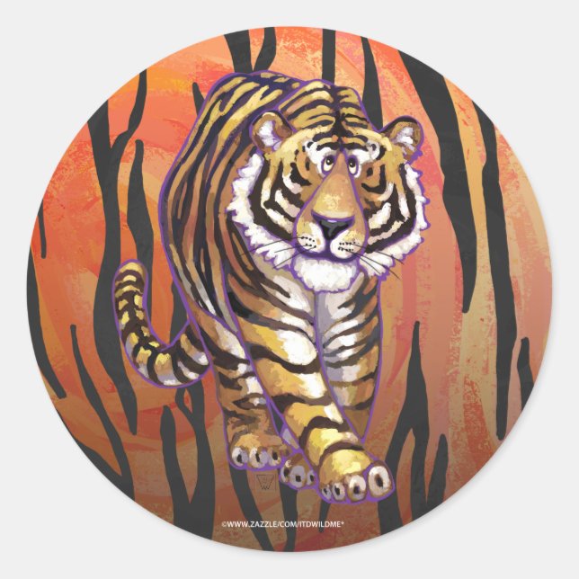 Sticker Rond Wild Me Tiger Hot orange et noir (Devant)