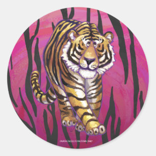Sticker Rond Wild Me Tiger noir et rose