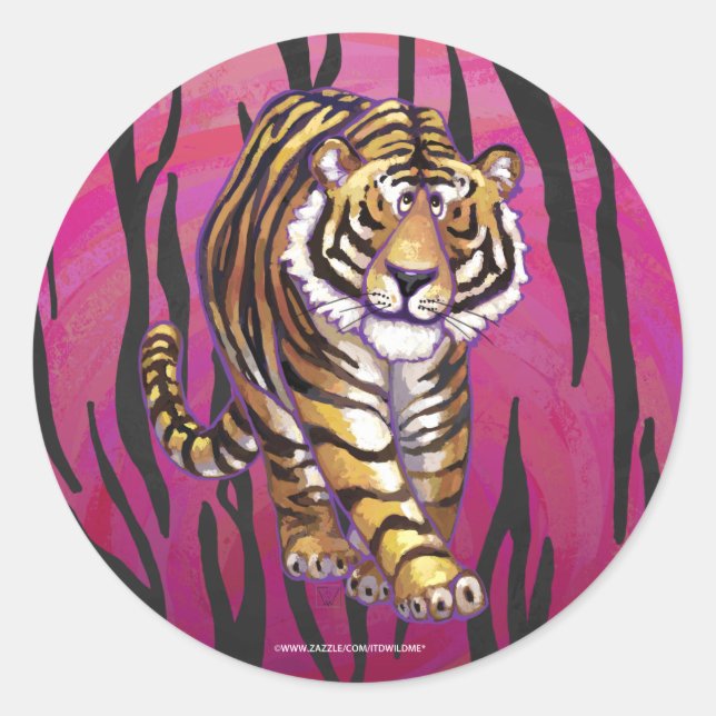 Sticker Rond Wild Me Tiger noir et rose (Devant)