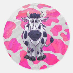 Sticker Rond Wild Me Vache rose et blanc