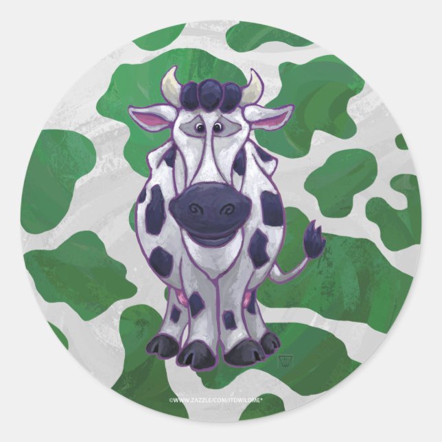 Sticker Rond Wild Me Vache Vert et blanc Imprimer (Devant)