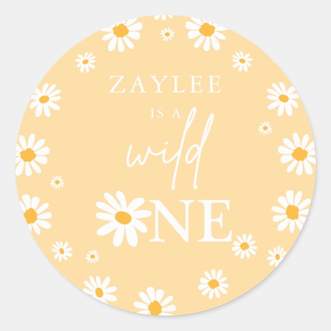 Sticker Rond Wild One 1er anniversaire fête Boho Retro Daisy (Devant)