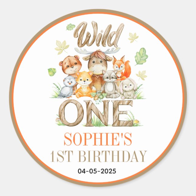Sticker Rond Wild One Animal 1st Birthday Party | Safari Jungle (Devant)